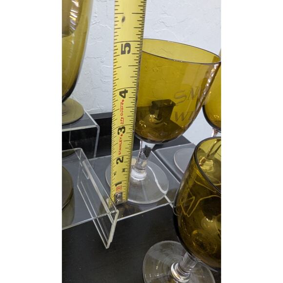 Hand Blown Dark Amber Wine Cordial Glasses Vintage Lot Of 9 MCM Olive Green - Picture 7 of 13